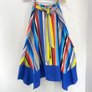 CUPiO Striped Midi Skirt M Fairy Tie Front Colorful Geometric Asymmetrical Hem